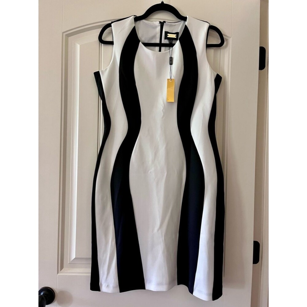 Alexia Admor Black and White Wave Panel Summer Business Dress Sz. 12 NWT